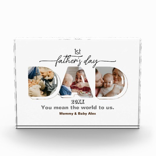 Eerste Vaderdag 3 foto's Collage Plaque (Voorkant)