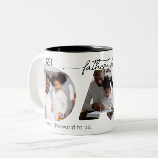 Eerste Vaderdag 3 foto's Collage Plaque Tweekleurige Koffiemok (Voorkant links)