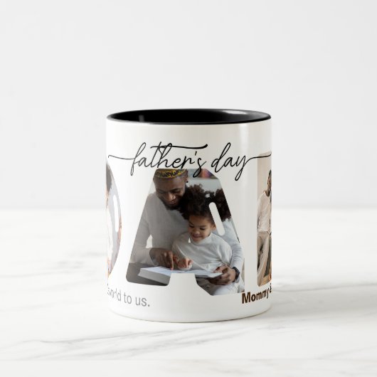 Eerste Vaderdag 3 foto's Collage Plaque Tweekleurige Koffiemok (Center)