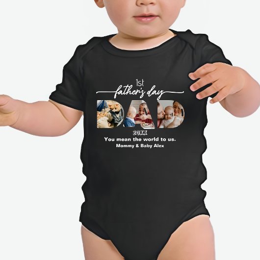 Eerste Vaderdag 3 foto's Collage Zwart Romper