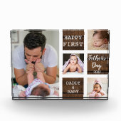 Eerste Vaderdag 4 Foto Collage Brown Wood (Voorkant)