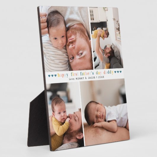 Eerste Vaderdag | 4 Foto-collage Plaque Fotoplaat (Zijkant)