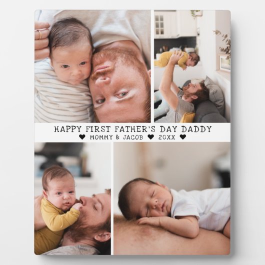 Eerste Vaderdag | 4 Foto-collage Plaque Fotoplaat (Voorkant)
