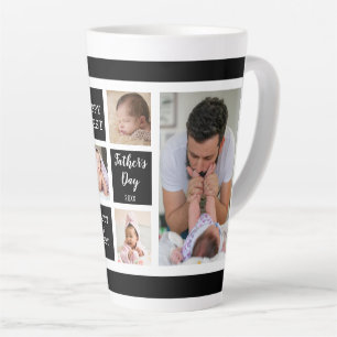 Eerste Vaderdag 5 Foto Collage Black White Latte Mok