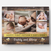 Eerste Vaderdag 5 Foto Collage Brown Wood Fotoplaat (Voorkant)