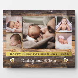 Eerste Vaderdag 5 Foto Collage Brown Wood Fotoplaat