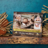Eerste Vaderdag 5 Foto Collage Brown Wood Fotoplaat (Zijkant)