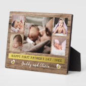 Eerste Vaderdag 5 Foto collage Rustic Wood Fotoplaat (Zijkant)