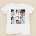 Eerste Vaderdag 6 fotocollage T-shirt<br><div class="desc">Vier de bijzondere mijlpaal van een nieuwe vader met het "First Vaderdag" 6 Photo Collage T-Shirt, een oprecht en uniek cadeau. Dit op maat gemaakte T-shirt heeft een prachtig gerangschikte collage van zes gekoesterde foto's, die onvergetelijke momenten en herinneringen uit zijn eerste jaar van vaderschap vastleggen. Het ontwerp toont prominent...</div>
