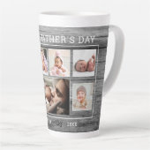 Eerste Vaderdag 7 Foto Collage Grauwe Hout Latte Mok (Rechterhoek)