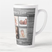 Eerste Vaderdag 7 Foto Collage Grauwe Hout Latte Mok (Rechts)