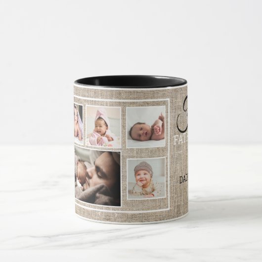 Eerste Vaderdag 7 Foto collage Rustic Burlap Mok (Midden)