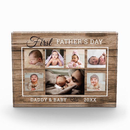 Eerste Vaderdag 7 Foto collage Rustic Wood (Voorkant)