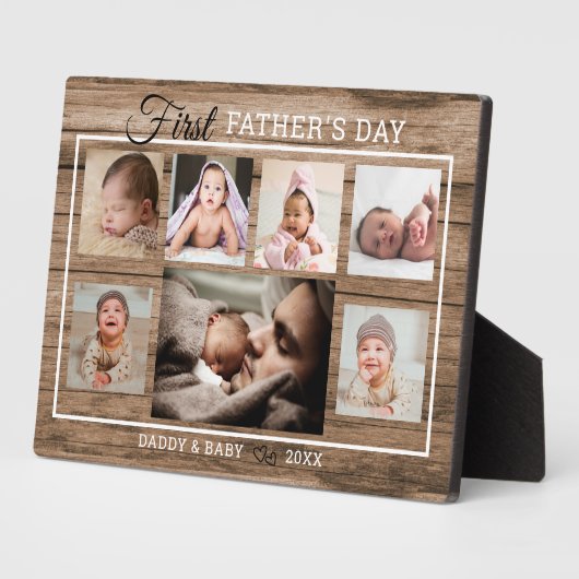 Eerste Vaderdag 7 Foto collage Rustic Wood Fotoplaat (Zijkant)