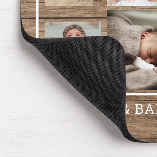 Eerste Vaderdag 7 Foto collage Rustic Wood Muismat (Hoek)