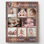 Eerste Vaderdag 8 Foto Collage Brown Wood Fotoplaat (Voorkant)