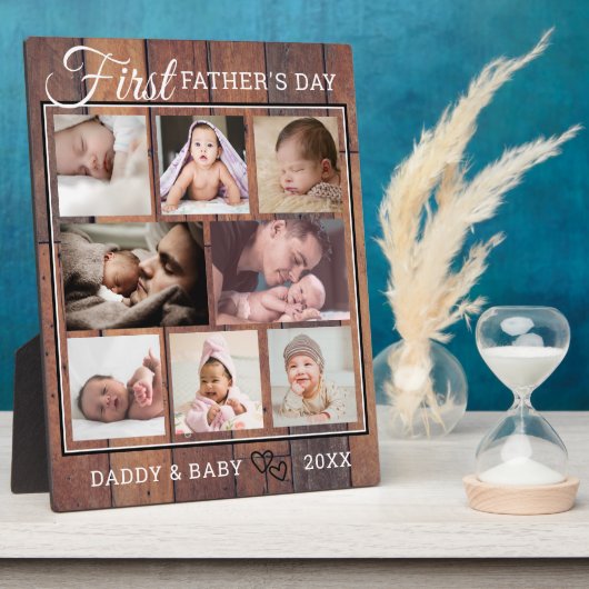 Eerste Vaderdag 8 Foto Collage Brown Wood Fotoplaat (Zijkant)