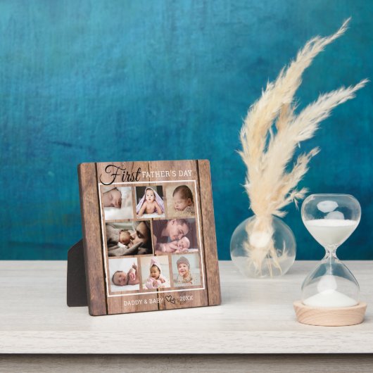 Eerste Vaderdag 8 Foto collage Rustic Barnwood Fotoplaat (Insitu)