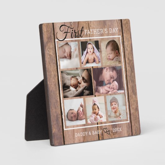 Eerste Vaderdag 8 Foto collage Rustic Barnwood Fotoplaat (Voorkant)