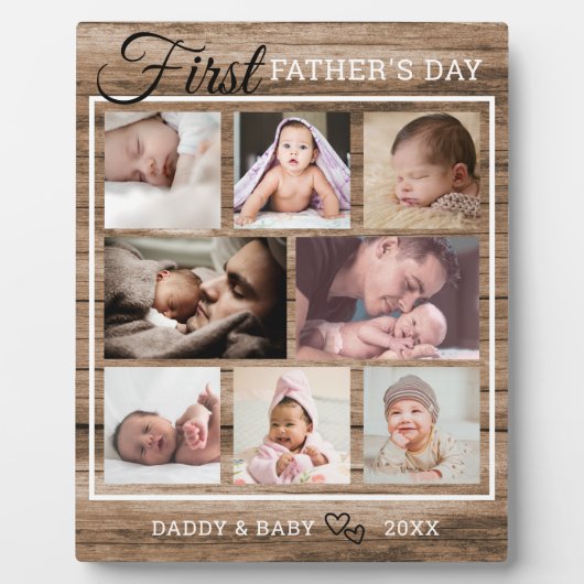 Eerste Vaderdag 8 Foto collage Rustic Wood Fotoplaat (Voorkant)