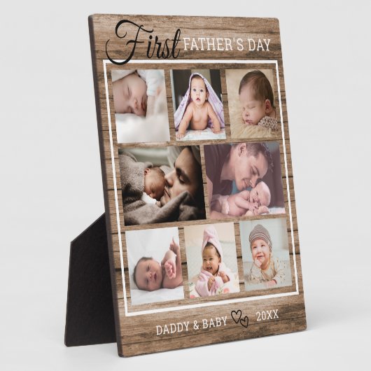 Eerste Vaderdag 8 Foto collage Rustic Wood Fotoplaat (Zijkant)