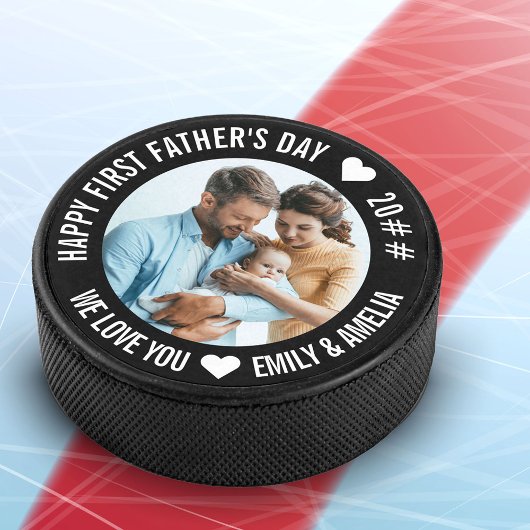 Eerste Vaderdag Aangepast jaar en Nieuwe Baby Foto Hockey Puck