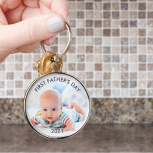 Eerste Vaderdag Aangepast Jaar Vader en Baby Foto Sleutelhanger