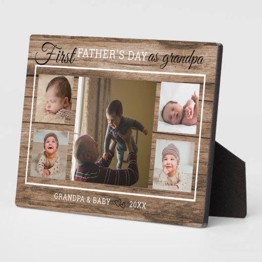 Eerste Vaderdag als opa 5 foto collage hout Fotoplaat (Zijkant)