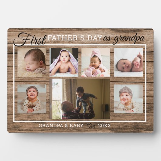 Eerste Vaderdag als opa 7 Foto Collage Wood Fotoplaat (voorkant)