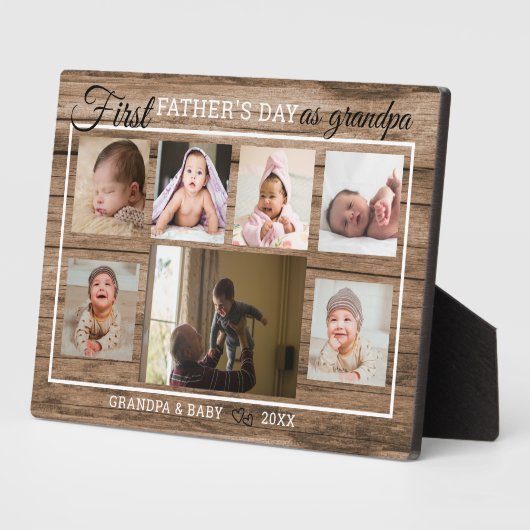 Eerste Vaderdag als opa 7 Foto Collage Wood Fotoplaat (Zijkant)
