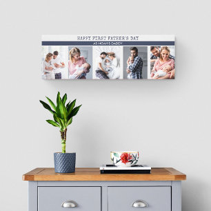 Eerste vaderdag als papa - 5 Foto gepersonaliseerd Canvas Afdruk