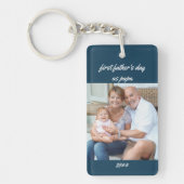 Eerste Vaderdag als Papa Blue 2 Foto Sleutelhanger (Voorkant)
