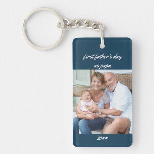 Eerste Vaderdag als Papa Blue 2 Foto Sleutelhanger (Voorkant)