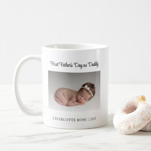 Eerste Vaderdag als Papa New Baby Foto Koffiemok (Met donut)