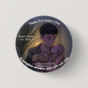 Eerste Vaderdag Anime Stijl Nacht Ronde Button 3,2 Cm