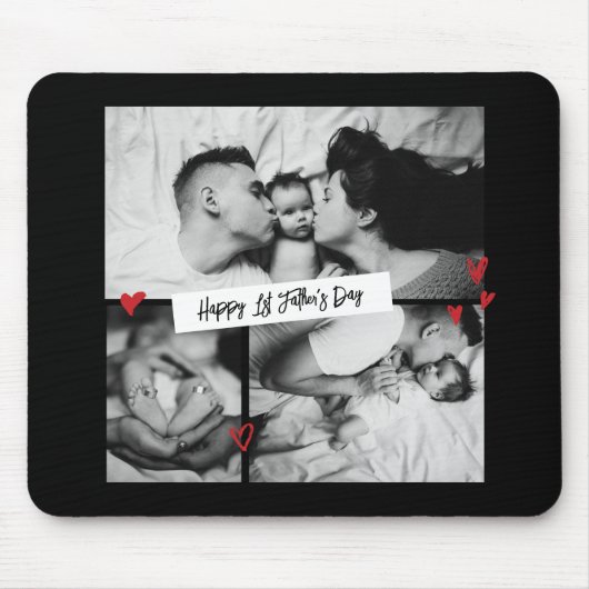 Eerste Vaderdag  B&W Baby Fotocollage Muismat (Voorkant)