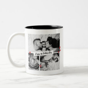 Eerste Vaderdag  B&W Baby Fotocollage Tweekleurige Koffiemok