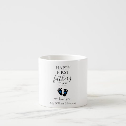 Eerste Vaderdag – Baby Footprints & Blue Hearts Espresso Kop (Voorkant)