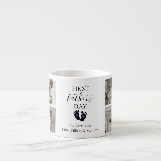 Eerste Vaderdag – Baby Footprints & Blue Hearts Espresso Kop (Voorkant)