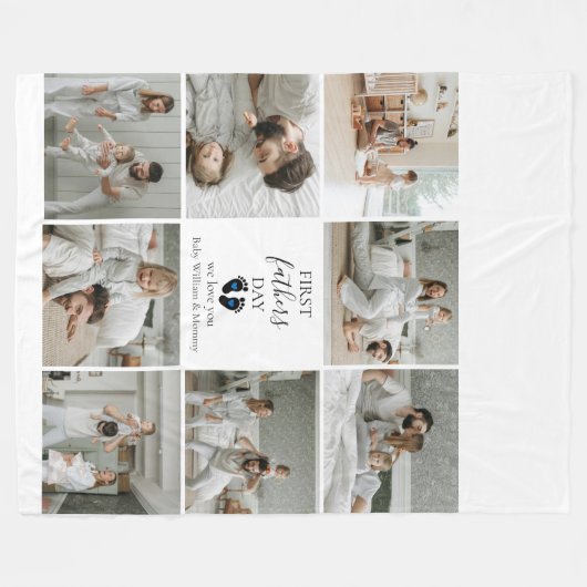 Eerste Vaderdag – Baby Footprints & Blue Hearts Fleece Deken (Voorkant (Horizontaal))