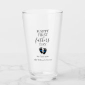 Eerste Vaderdag – Baby Footprints & Blue Hearts Glas (Voorkant)
