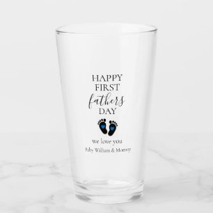 Eerste Vaderdag – Baby Footprints & Blue Hearts Glas