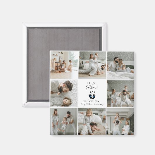 Eerste Vaderdag – Baby Footprints & Blue Hearts Magneet (Voorkant / Achterkant)