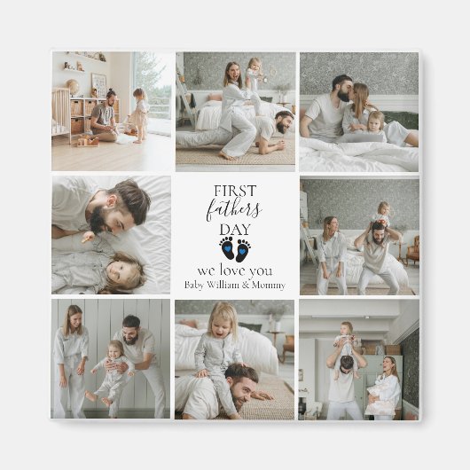 Eerste Vaderdag – Baby Footprints & Blue Hearts Magneet (Voorkant)