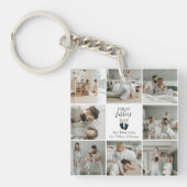 Eerste Vaderdag – Baby Footprints & Blue Hearts Sleutelhanger (voorkant)