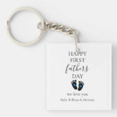 Eerste Vaderdag – Baby Footprints & Blue Hearts Sleutelhanger (voorkant)