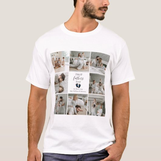 Eerste Vaderdag – Baby Footprints & Blue Hearts T-shirt (Voorkant)