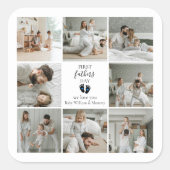 Eerste Vaderdag – Baby Footprints & Blue Hearts Vierkante Sticker (Voorkant)