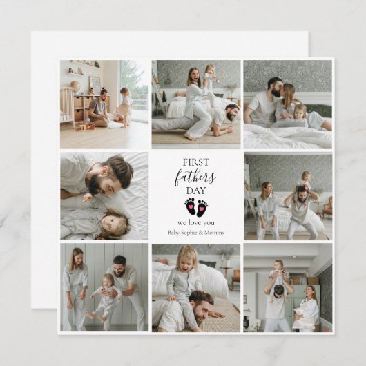 Eerste Vaderdag – Baby Footprints & Pink Hearts (Voorkant / Achterkant)