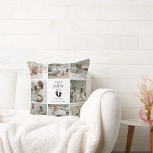 Eerste Vaderdag – Baby Footprints & Pink Hearts Kussen